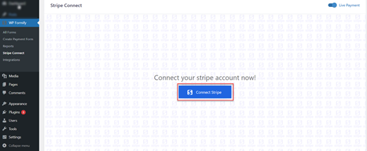 Click on ‘Connect Stripe
